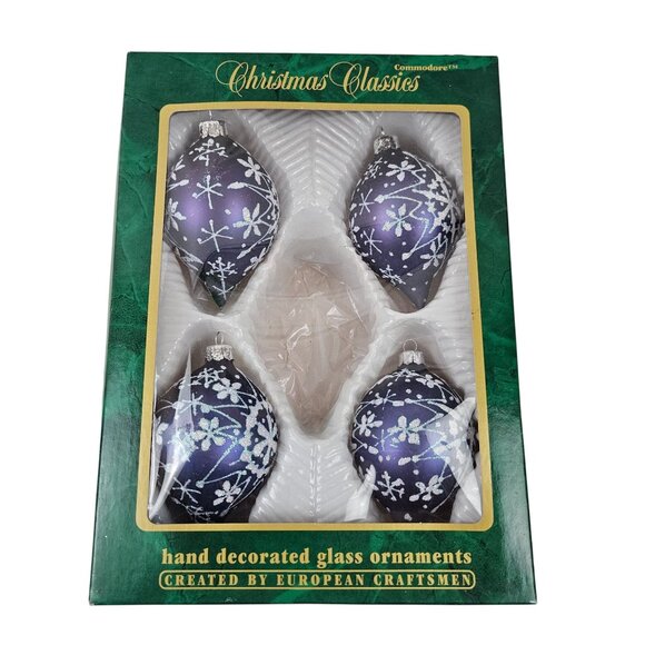 Commodore Ornaments Christmas Classics Blue White Glitter Snowflakes Vintage - Picture 1 of 12